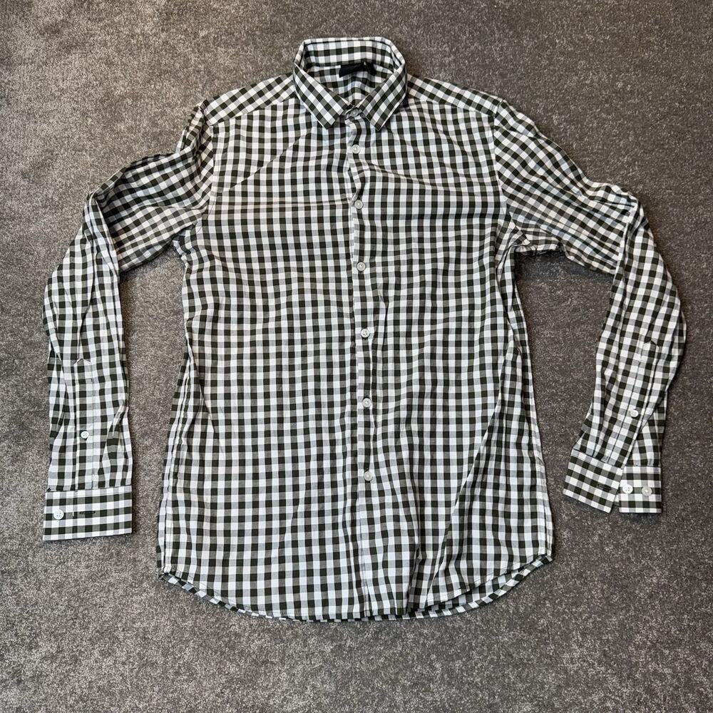 ASOS Men’s Medium Green White Gingham Check‎ Button Down Shirt Casual Slim